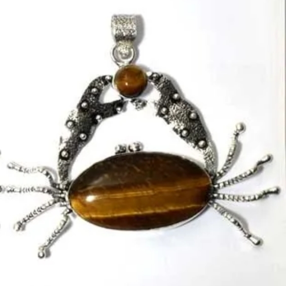 Jewelry - STERLING SILVER TIGER EYE CRAB PENDANT WITH FREE STERLING SILVER CHAIN.  UNISEX